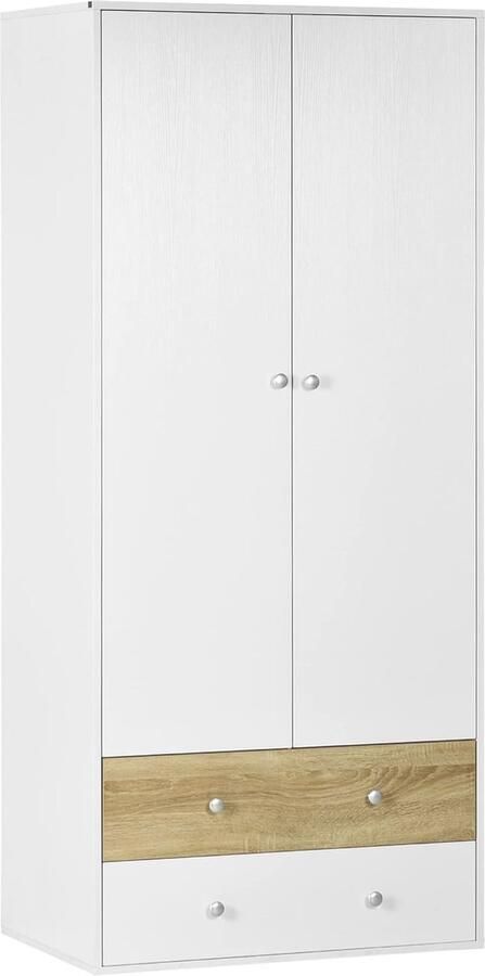 Witte kledingkast met draaideuren en 2 laden voor slaapkamer en woonkamer