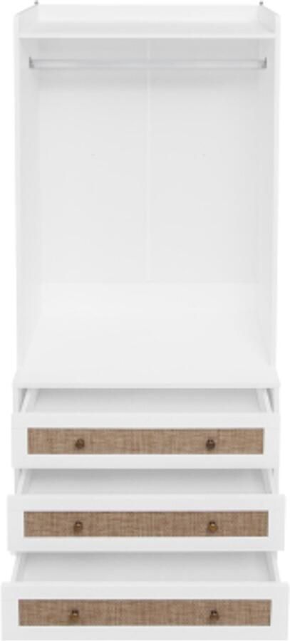 Witte kledingkast met lades – Boho-stijl kledingkast met opbergplank – Hoogte 180 cm – ideaal voor gangen woonkamers slaapkamers studeerkamers of kantoren. Afmetingen: 70 x 48 x 180 cm