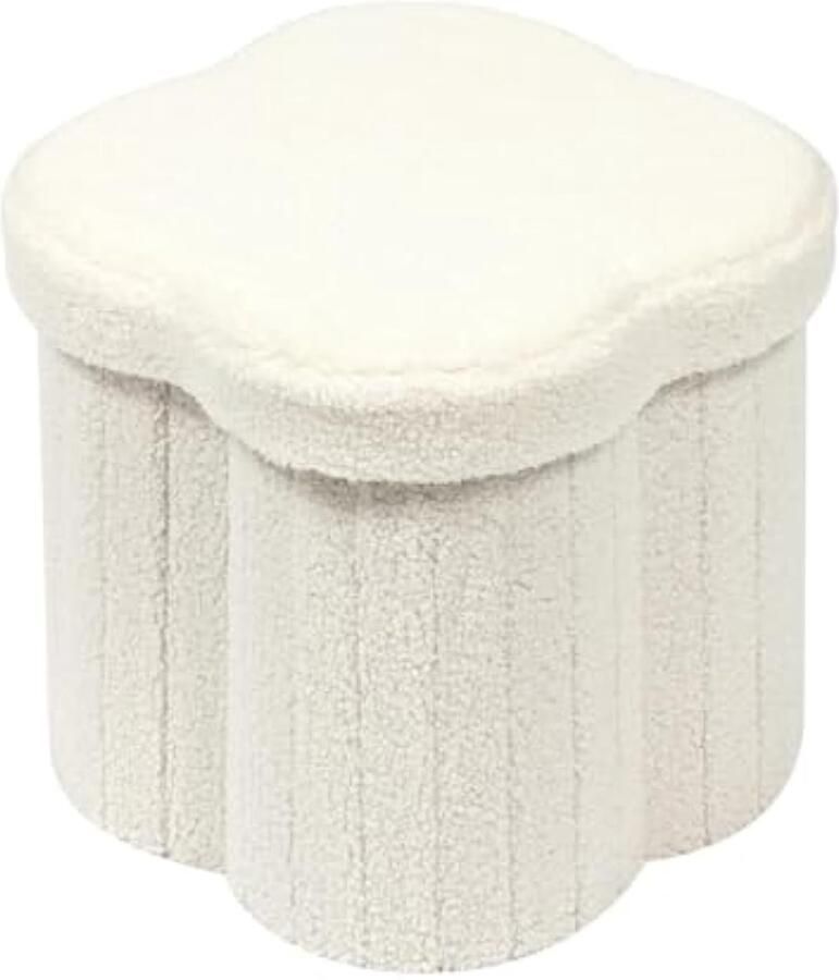 Witte kruk met opbergruimte opvouwbare voetenbank voor woonkamer speelgoedkist opbergdoos teddyhartvorm voetensteun 32 x 32 x 32 cm