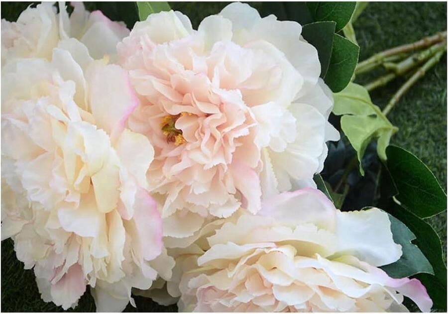 Witte kunstmatige pioenrozen zijden bloemen boeket van faux pioenen 5 bundels bloemenarrangementen decoratie voor boerderij thuis boho bruiloft tafel middenstuk nep plastic bloemen bulk vaasdecoratie