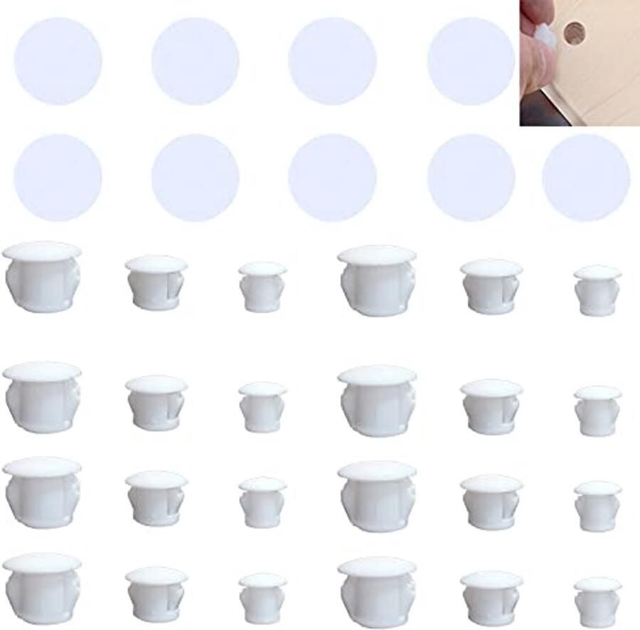 Witte kunststof afdekstoppen en zelfklevende afdekkappen voor meubelgaten