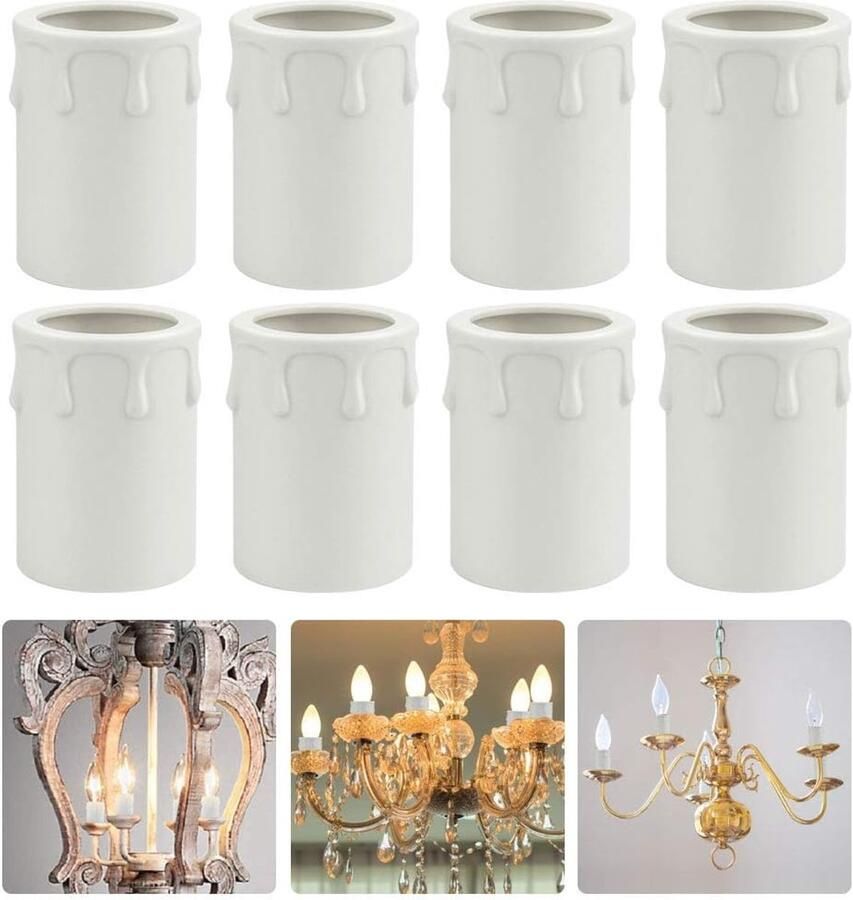 Witte kunststof kaarsenhulzen 60 mm 8 stuks voor kroonluchters en lampen
