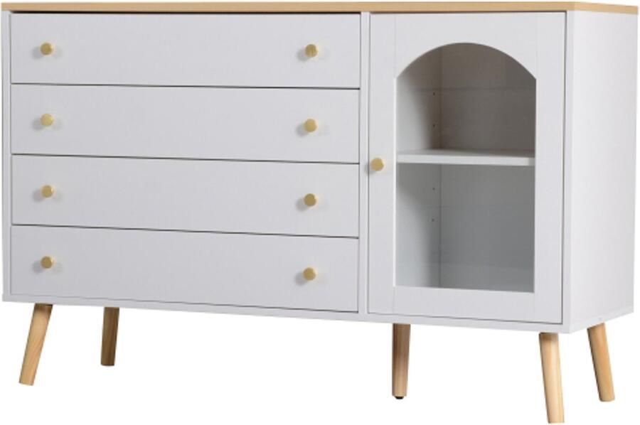 Witte ladekast met 4 brede lades – geschikt voor eetkamer keuken woonkamer modern design (40 × 120 × 77 5 cm)