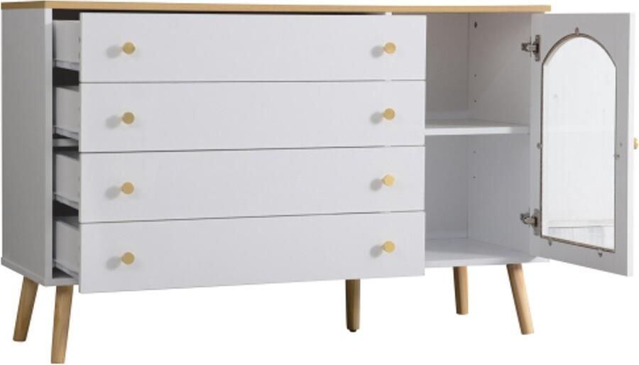 GOTAGEE Witte ladekast met 4 brede lades geschikt voor eetkamer keuken woonkamer moderne stijl 40*120*77 5 cm