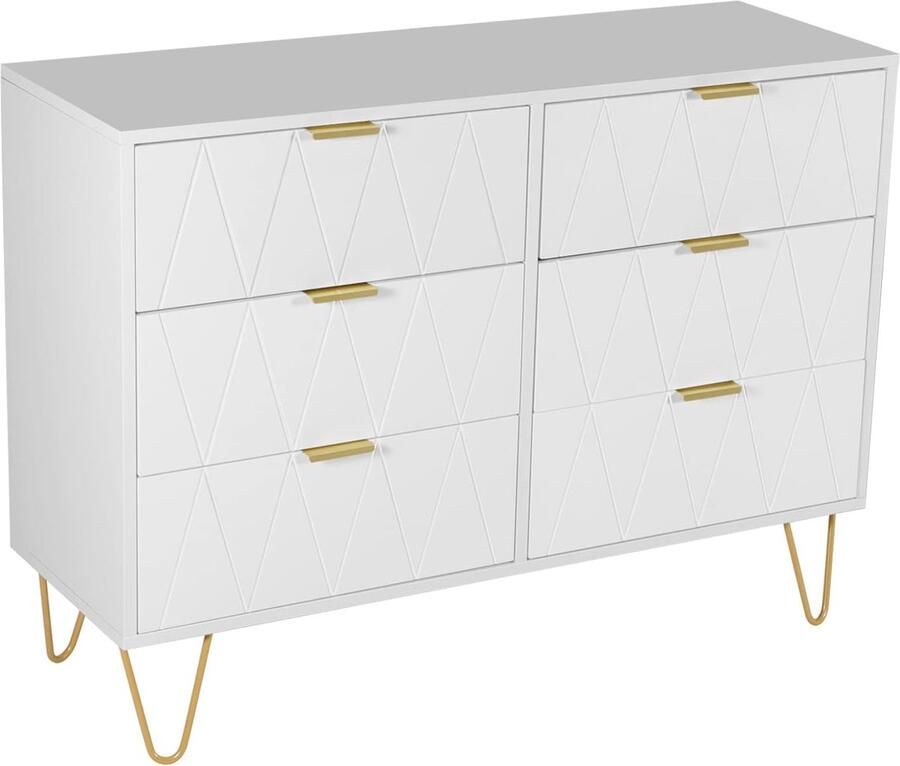 Witte Ladekast met 6 Laden Scandinavisch Opbergmeubel 100x34x73 cm voor Kinderkamer en Woonkamer