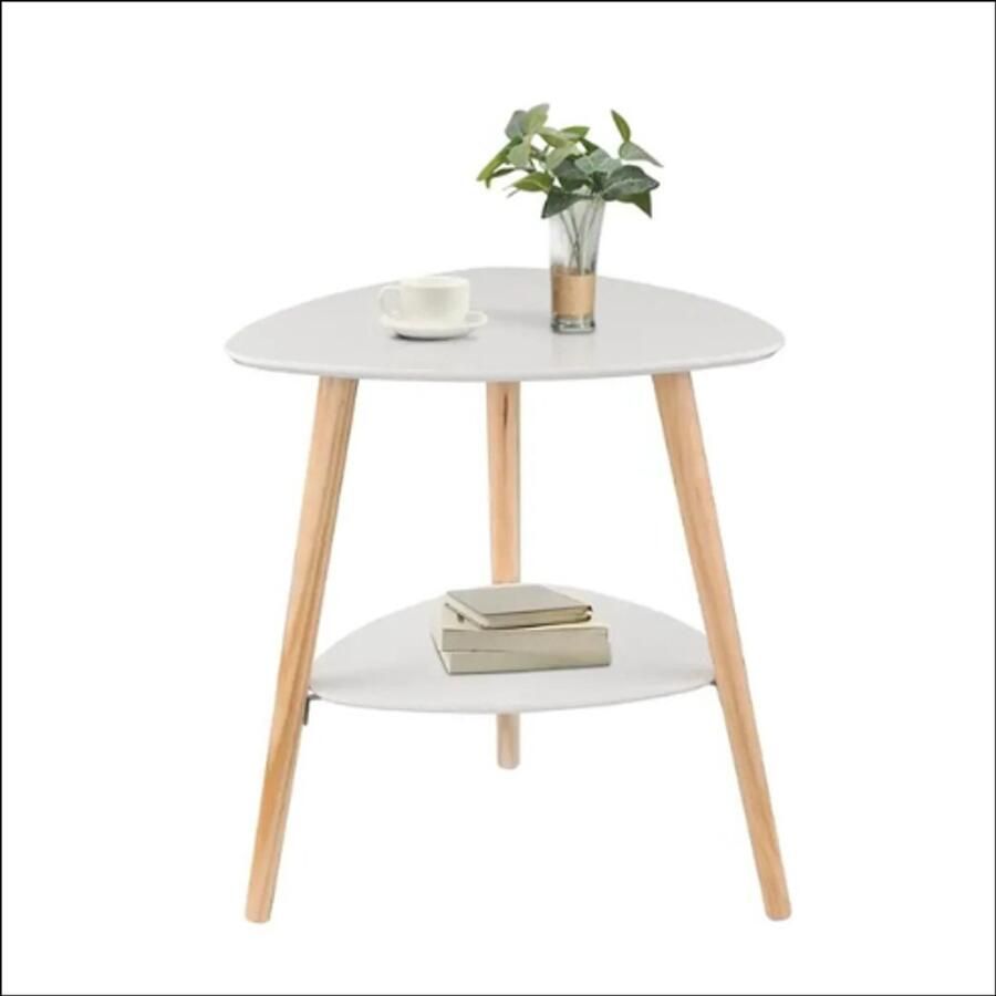 Witte MDF Bijzettafel met Houten Poten – Stijlvol en Functioneel voor Woonkamer of Slaapkamer