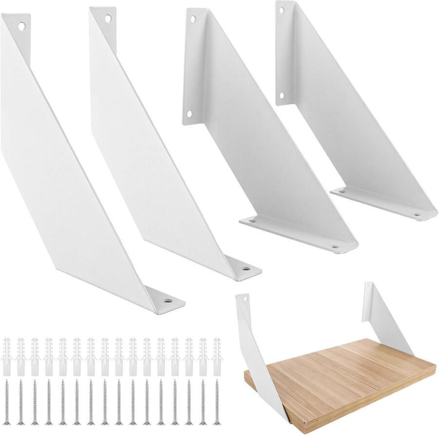 Allecto Plus Witte metalen plankhouders voor opbergrek 20 cm Set van 4 stuks Geschikt voor keuken kantoor boekenkast Inclusief schroeven