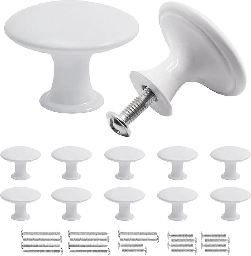 Witte meubelknoppen modern vintage 10 stuks