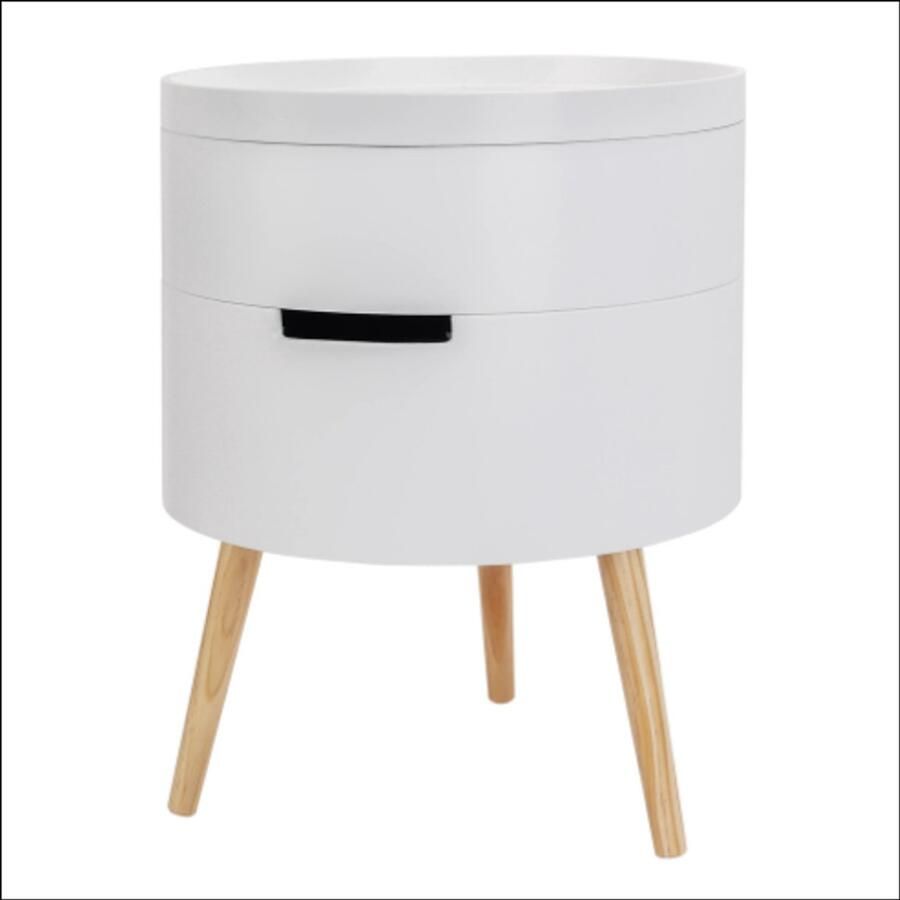 Witte Nachtkast met 2 Opbergvakken – Moderne Bedtafel – Houten Kastje voor Slaapkamer – MDF met Massief Houten Poten – Compact & Stevig – 38x38x49 cm – Waterbestendig & Krasvast – Makkelijk te Monteren