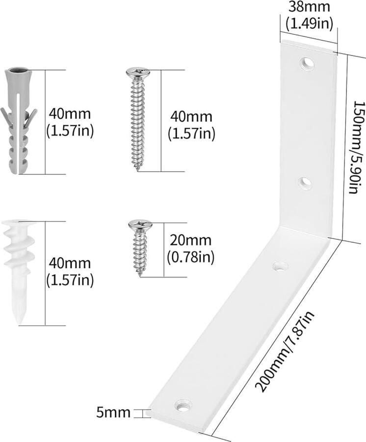 Witte plankhouders stevige wandhouder set van 2 ijzer 200 x 150 x 38 mm