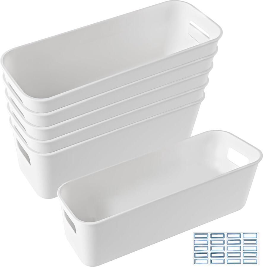 Witte plastic opbergdoos 6 stuks opbergmanden plastic opbergdoos met handgrepen multifunctionele opbergdozen plastic mand container plastic mand voor keuken badkamer kledingkast