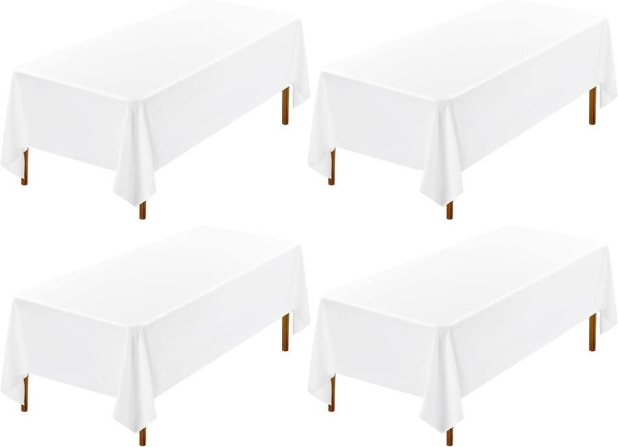 Witte Polyester Tafelkleed Voor Rechthoekige Tafels 4 Stuks 153 x 320 cm