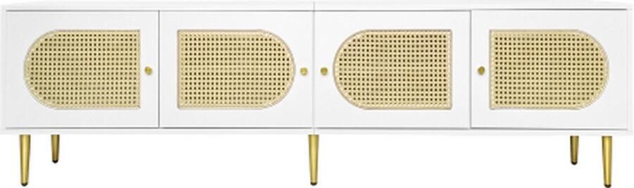 Zonder merk Gotagee Witte Rattan TV-Kast 180x40x50cm met 4 Rattantuinen Lage Kast