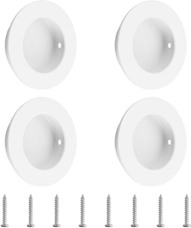 Witte Ronde Verzonken Handgrepen 50 mm voor Schuifdeuren en Kasten Set van 4