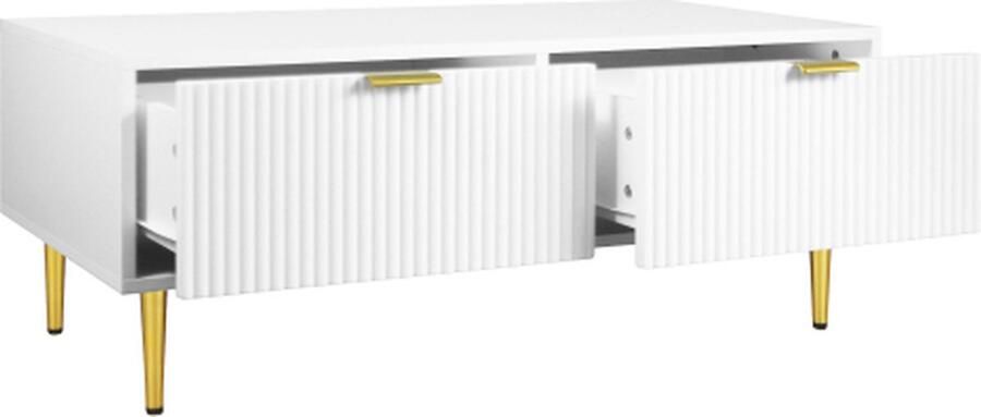 Zonder merk Gotagee Witte Salontafel Met 2 Laden Verticale Strepen Design Woonkamertafel Salontafel Kort Kast 100x50x40cm