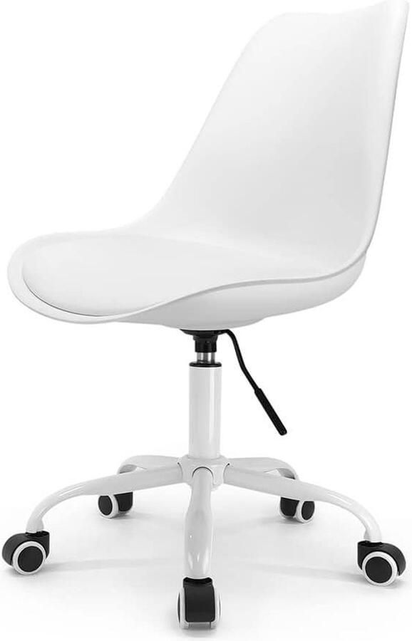 Witte Scandinavische bureaustoel met wielen en in hoogte verstelbaar Metalen voet wit gelakt
