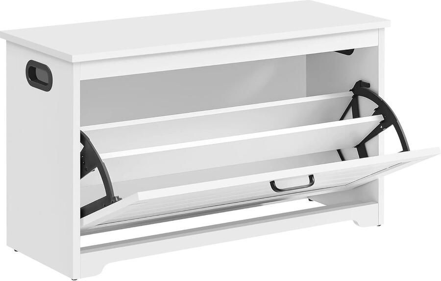 Witte Schoenbank met Klapdeur en Verstelbare Binnenverdeler voor Entree – 80 x 30 x 46 cm