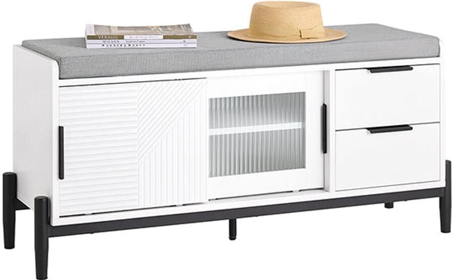 Witte schoenbank opslag van ingang moderne stoel comfortstoelen 110x51x35cm MDF & metaal bevat 150 kg