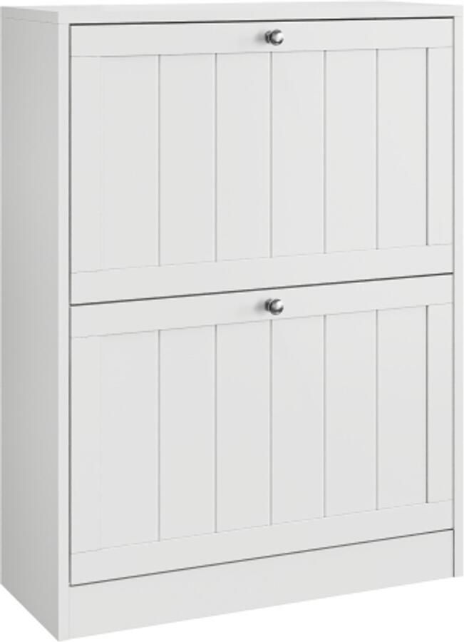 Witte schoenenkast 60 cm vrijstaande schoenenkast in mid-century modern stijl verborgen schoenenkast met 2 uitklapbare lades geschikt voor gangen en entrees