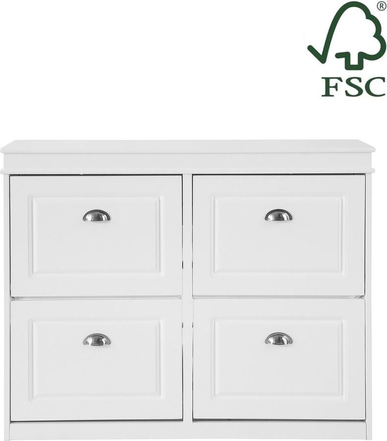 Rootz Living Rootz Witte Schoenenkast Schoenenkantelaar Schoenenopbergorganisator FSC-gecertificeerd Stevige constructie Kan aan de muur worden bevestigd 105 cm x 83 cm x 24 cm - Foto 2