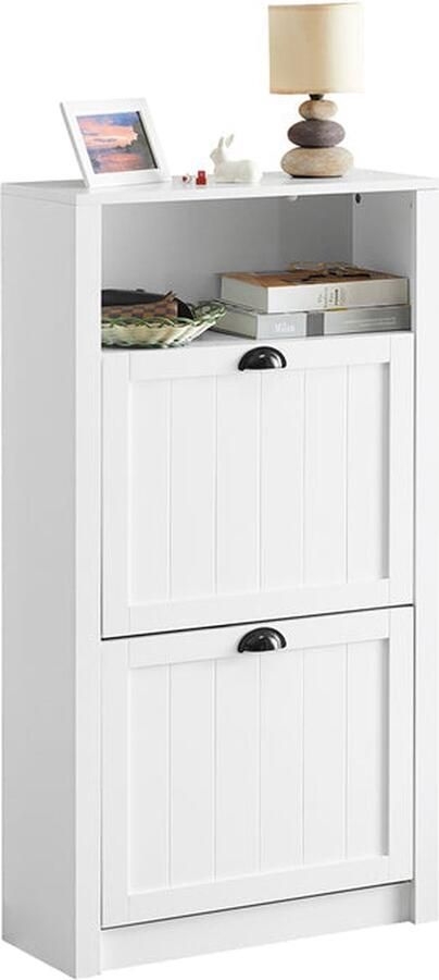 Rootz Living Rootz Witte Schoenenkast Schoenenkantelaar Schoenenorganizer Ruime opbergruimte Stevige constructie Optie voor wandmontage 60 cm x 110 cm x 24 cm