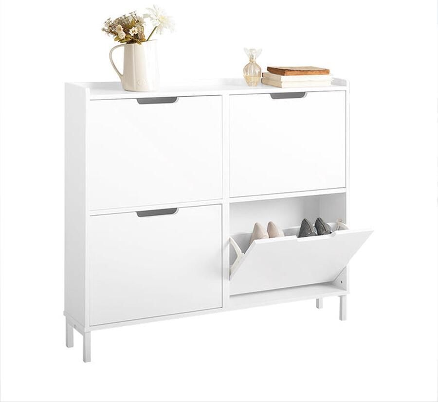 Rootz Living Rootz Witte Schoenenkast Schoenenorganizer Schoenenopberger Ontwerp met 4 kleppen Stevige constructie Wandmontage 100 cm x 91 cm x 19 cm