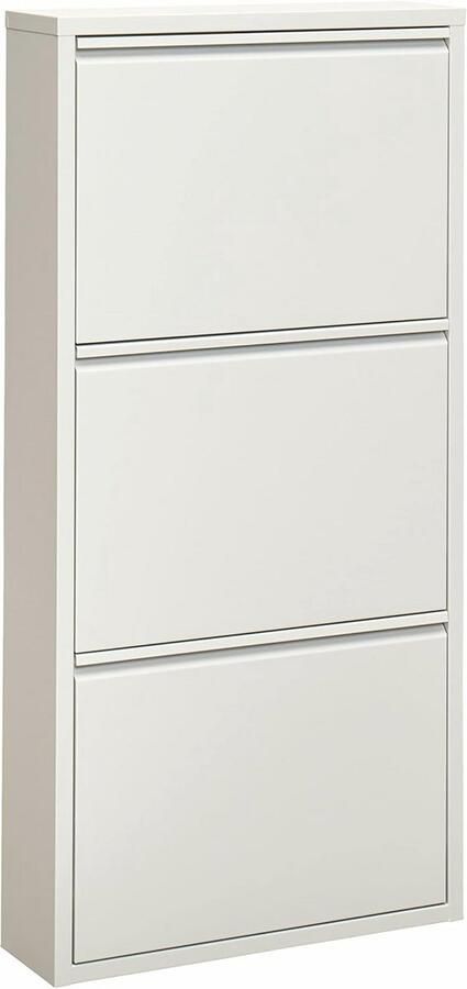 Witte smalle metalen schoenenkast met 3 kleppen en magnetische afdekking