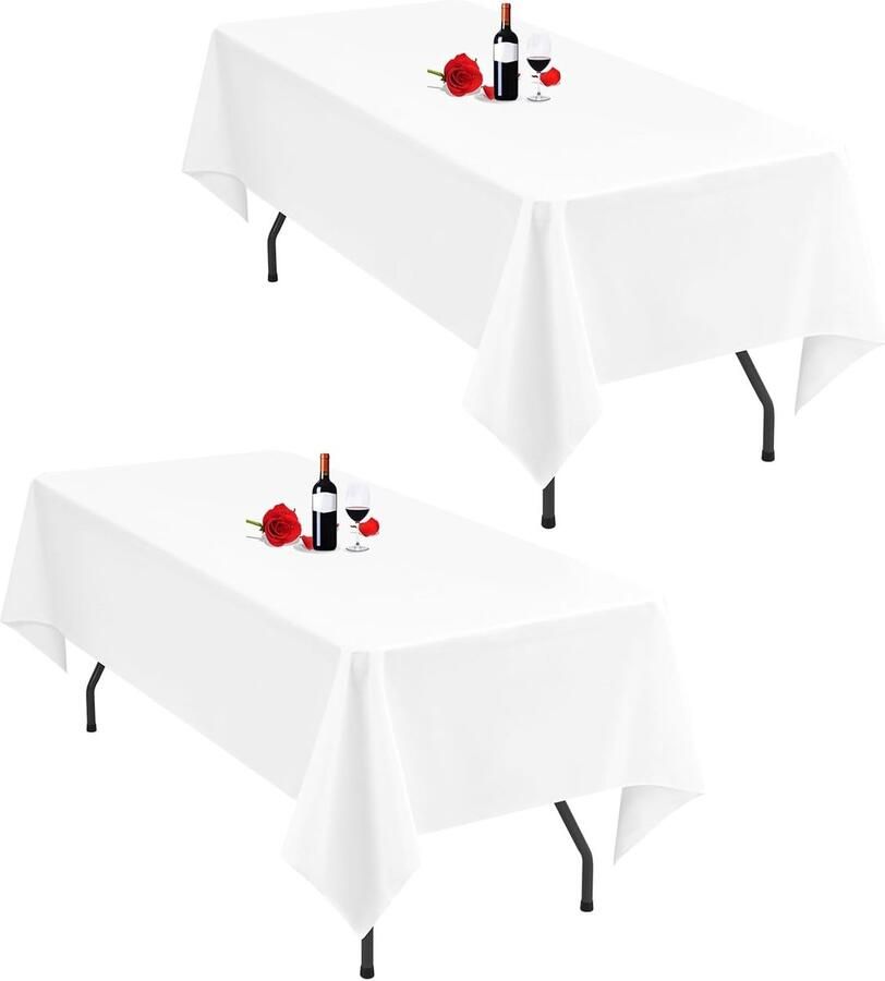 Witte Tafelkleed Rechthoekig Geschikt voor Feesten 2 Stuks 152 x 250 cm Polyester