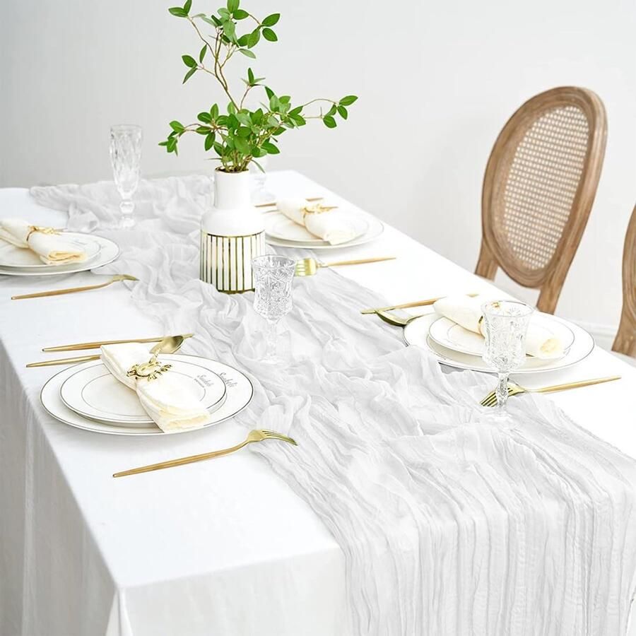 Witte Tafelloper Romantische Decoratie 1 stuk 90 x 400 cm Mesh Materiaal