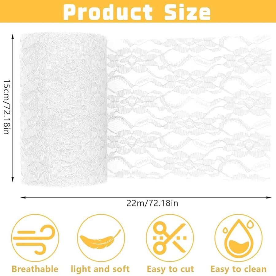 Witte tafellopers met retro kant set van 2 15 cm x 22 m