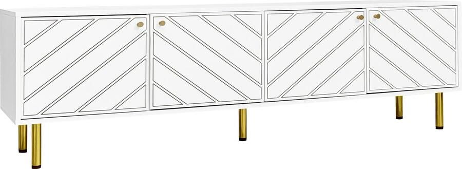 Witte tv-kast gouden metalen handgrepen en poten tv-meubel met vier deuren geschikt voor verschillende interieurstijlen