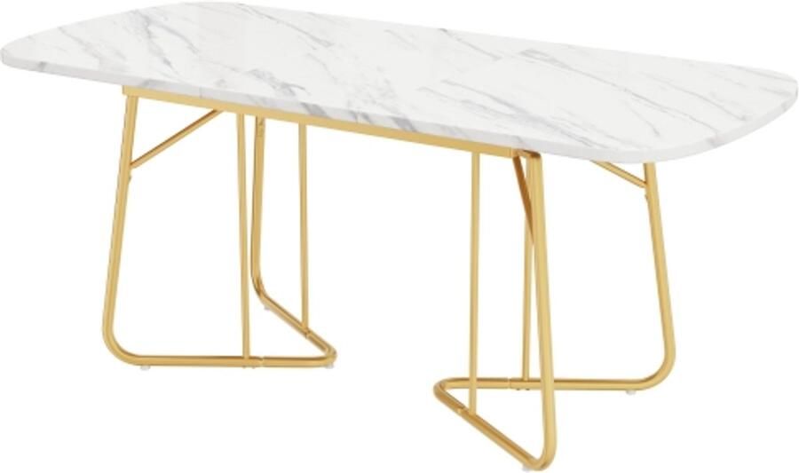 Witte uitschuifbare eettafel met marmeren structuur vergulde metalen tafelpoten uitschuifbare eettafel 140 180*80 cm witte rechthoekige eettafel geschikt voor 4-6 personen