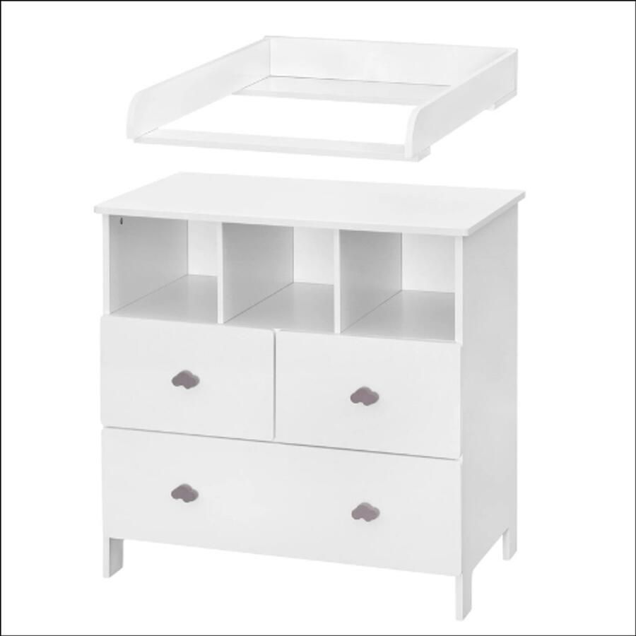 Witte Verschoningsmat voor Commode – Baby Verandertafel Met Opstaande Zijwanden – MDF Hout – 60x10 5x80 cm – Veilig Ruimtebesparend en Eenvoudig Te Monteren
