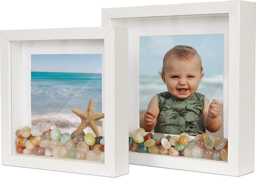 Witte Vierkante Doos Vitrinekast 8x8 Shadow Box Frame 5x5 6x6 Fotolijsten met Mat voor Muur en Tafelblad