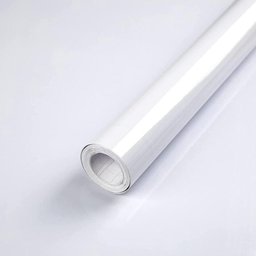 Witte vinylfolie 60 x 100 cm Zelfklevende beschermfolie voor keukenkasten Waterdichte glanzende filmrol Afpellen en opplakken Verwijderbaar Decoratief en praktisch