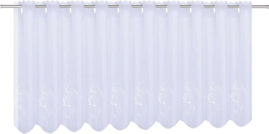 Witte Vitrage met Borduurwerk 150x50 cm