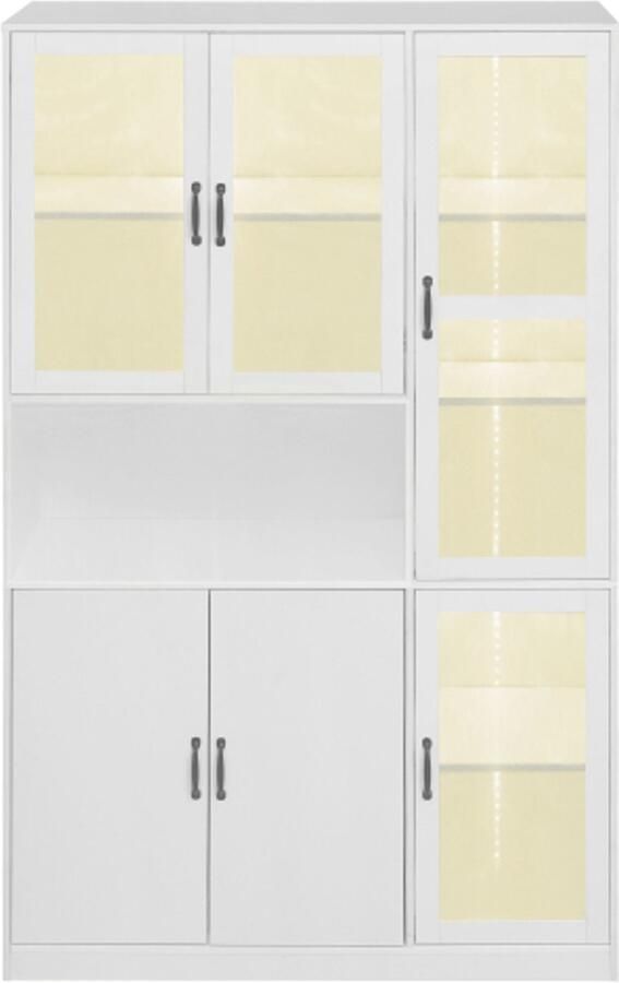 GOTAGEE Witte vitrinekast boekenkasten met deuren staande planken voor boeken groot keukenkastje voorraadkast luxe boekenkast met LED-verlichting vitrinekast met planken voor woonkamer slaapkamer