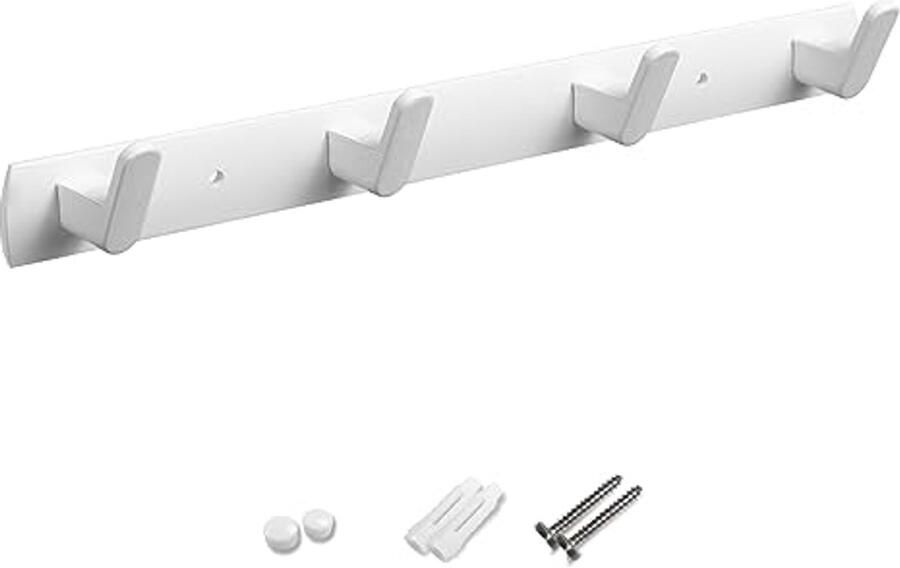 Witte Wandgemonteerde Kapstok met 4 Haken voor Jas en Sleutels Spacebesparende Oplossing