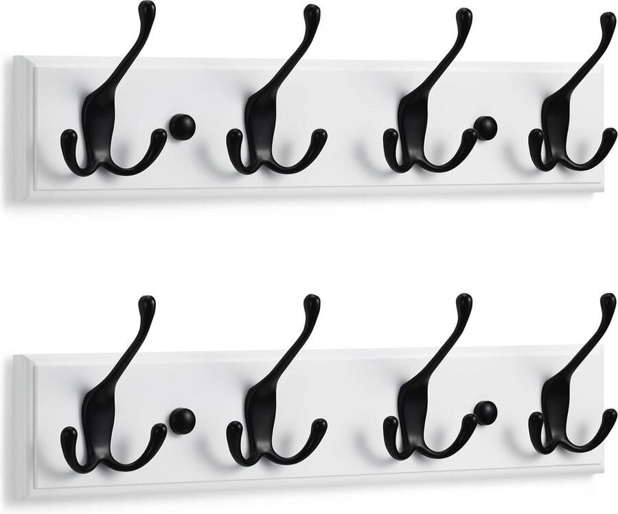 Witte Wandkapstok met 4 Zwarte Haken 42 cm Multifunctioneel en Stijlvol