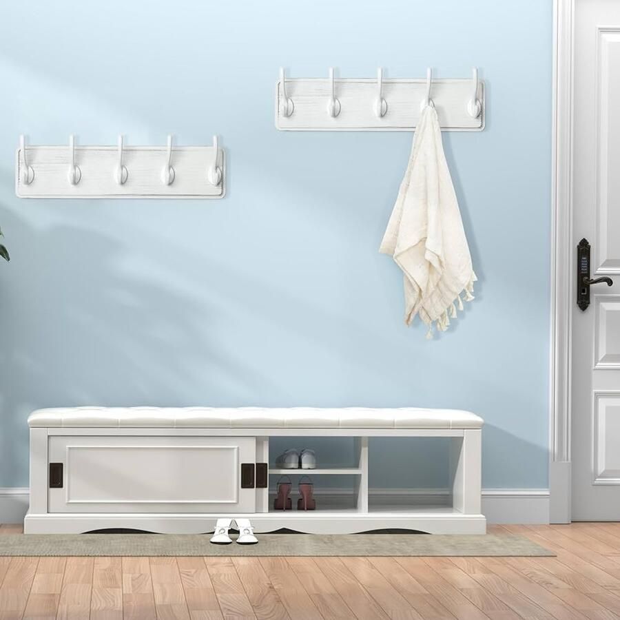 Witte wandkapstok met 5 haken houten jashaken