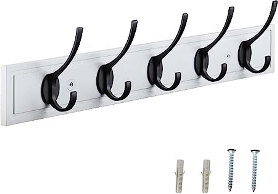 Witte Wandkapstok met 5 Haken Houten Kapstok Hangen voor Jassen en Hoeden