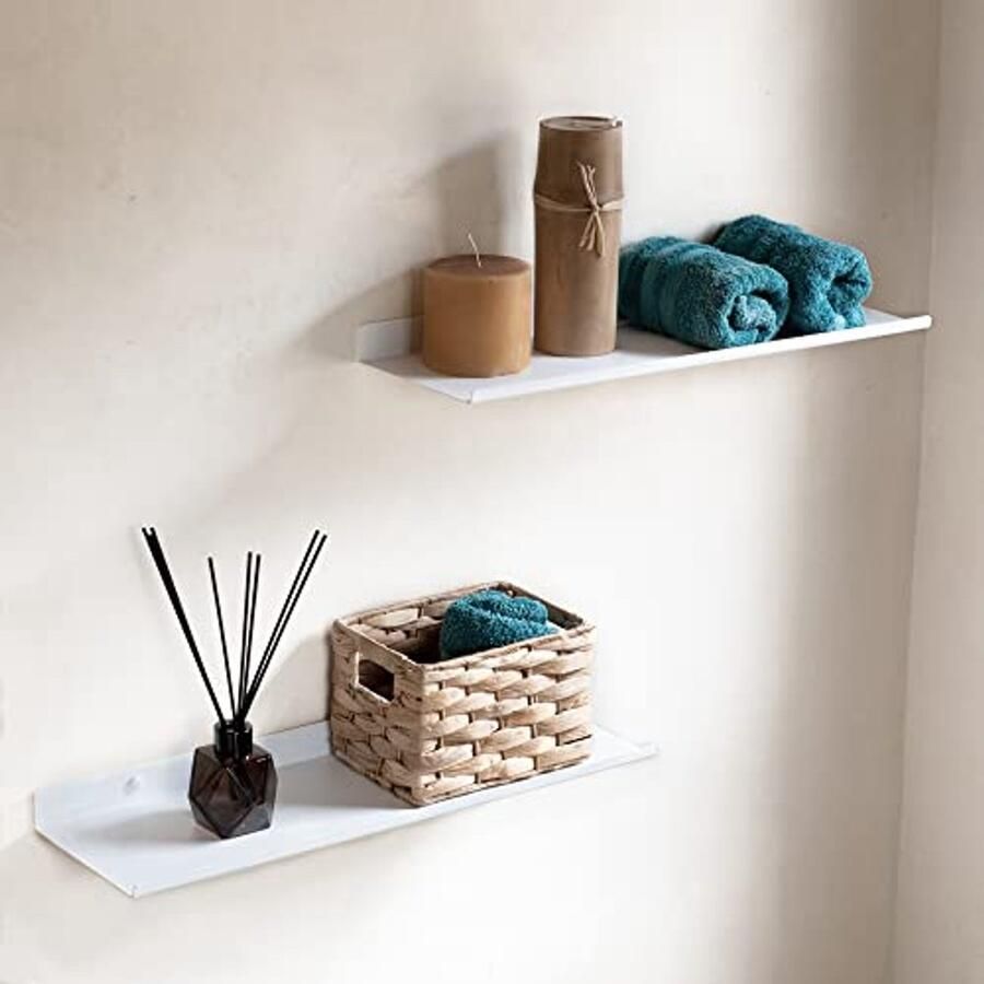 Witte Wandplank 50 cm Set van 2 Muurplank voor Woonkamer Slaapkamer Keuken en Kantoor