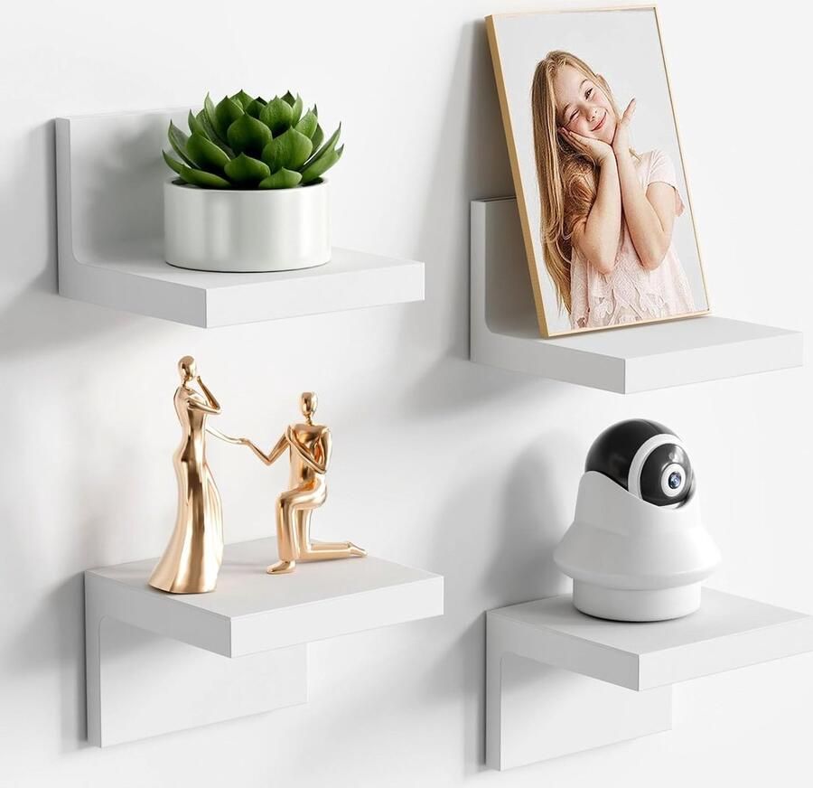 Witte wandplank set van 4 zwevende planken plastic wandrek decoratie wanddecoratie voor keuken badkamer woonkamer (4 stuks)