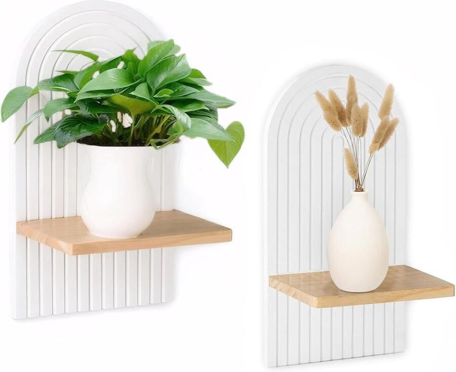 Witte wandplank stijlvol design set van 2 hoogwaardig hout