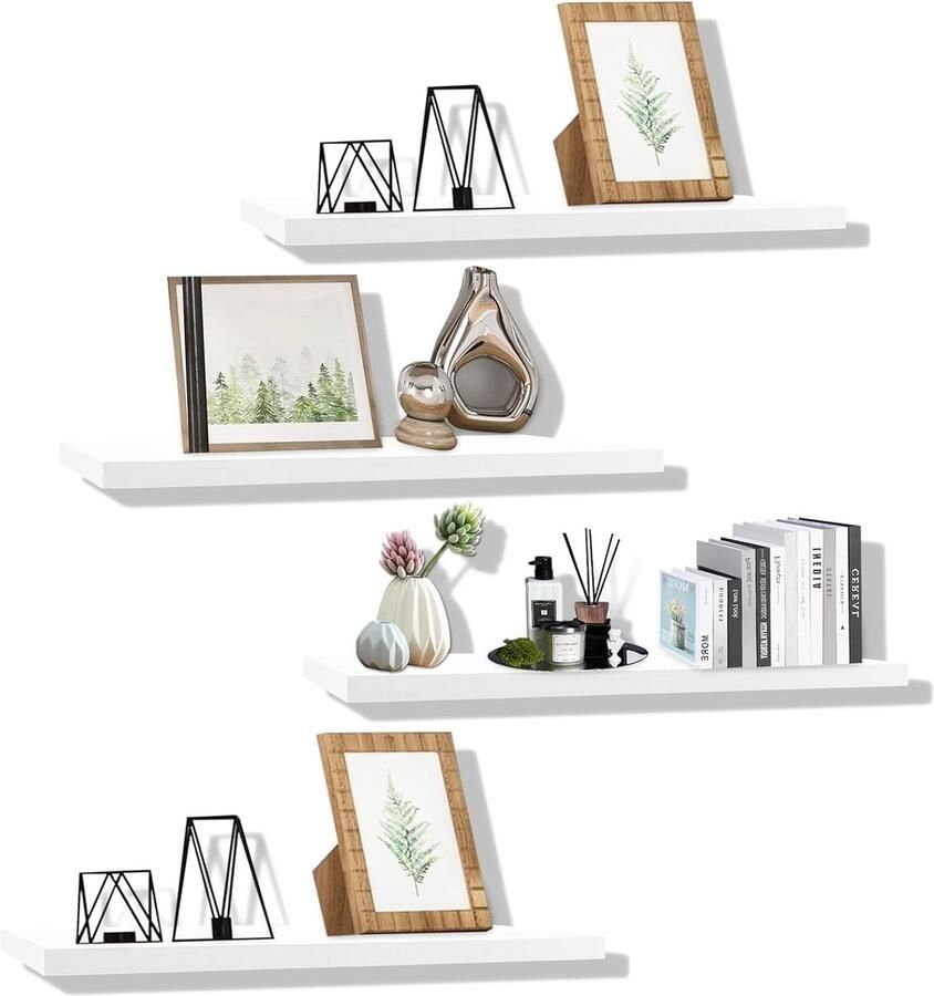 Witte Wandplanken Moderne Decoratie Set van 4 40 x 15 cm Hout