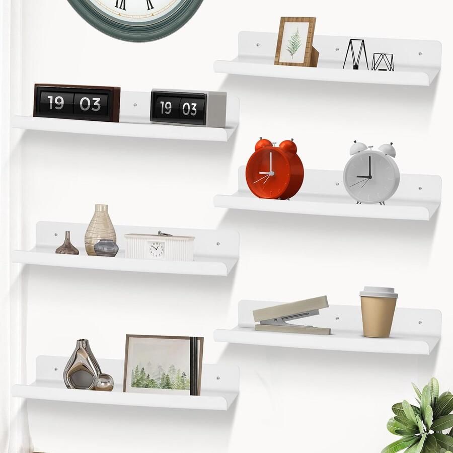 Witte wandplanken multifunctioneel set van 6 acryl 30 x 10 x 4 cm