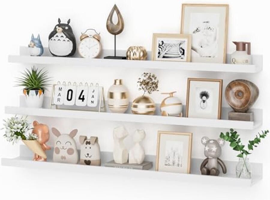 Witte Wandplanken Set van 3 36 Drijvende Planken voor Foto's en Decoratie
