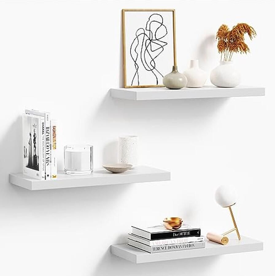 Witte Wandplanken Set van 3 40.6cm Floating Shelves voor Keuken Woonkamer Slaapkamer en Badkamer