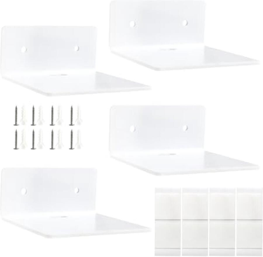 Witte zelfklevende wandplanken set van 4 Mini wandrekken voor badkamer keuken slaapkamer en woonkamer