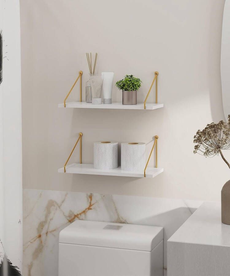 Witte zwevende planken hout voor wandmontage met metalen beugels rustieke houten opslag accessoires plank voor badkamer keuken slaapkamer woonkamer kantoor plant display set van 2